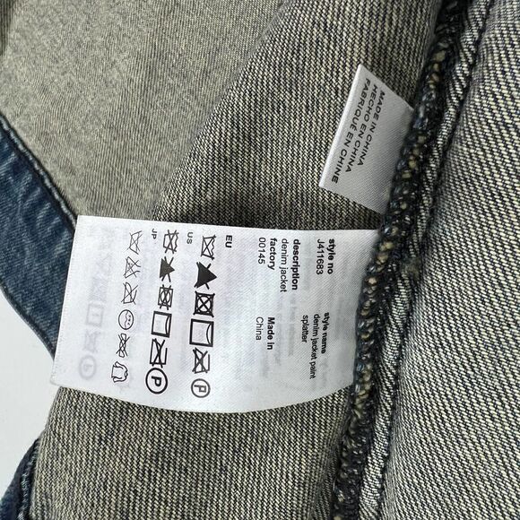 Men WeSC Classic Casual Jacket White Paint Splatter Blue Denim MSRP $220 - Picture 13 of 15